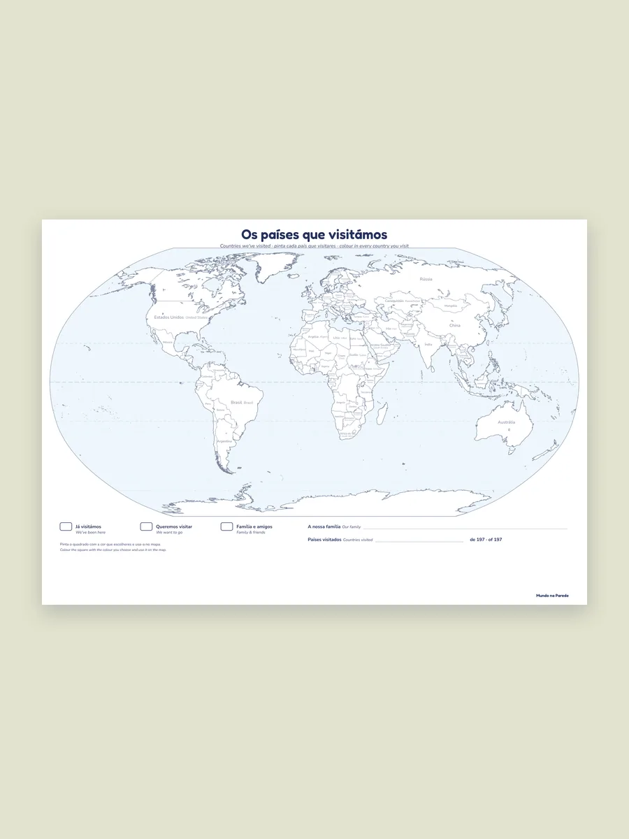Mapa para pintar os países que a família visitou